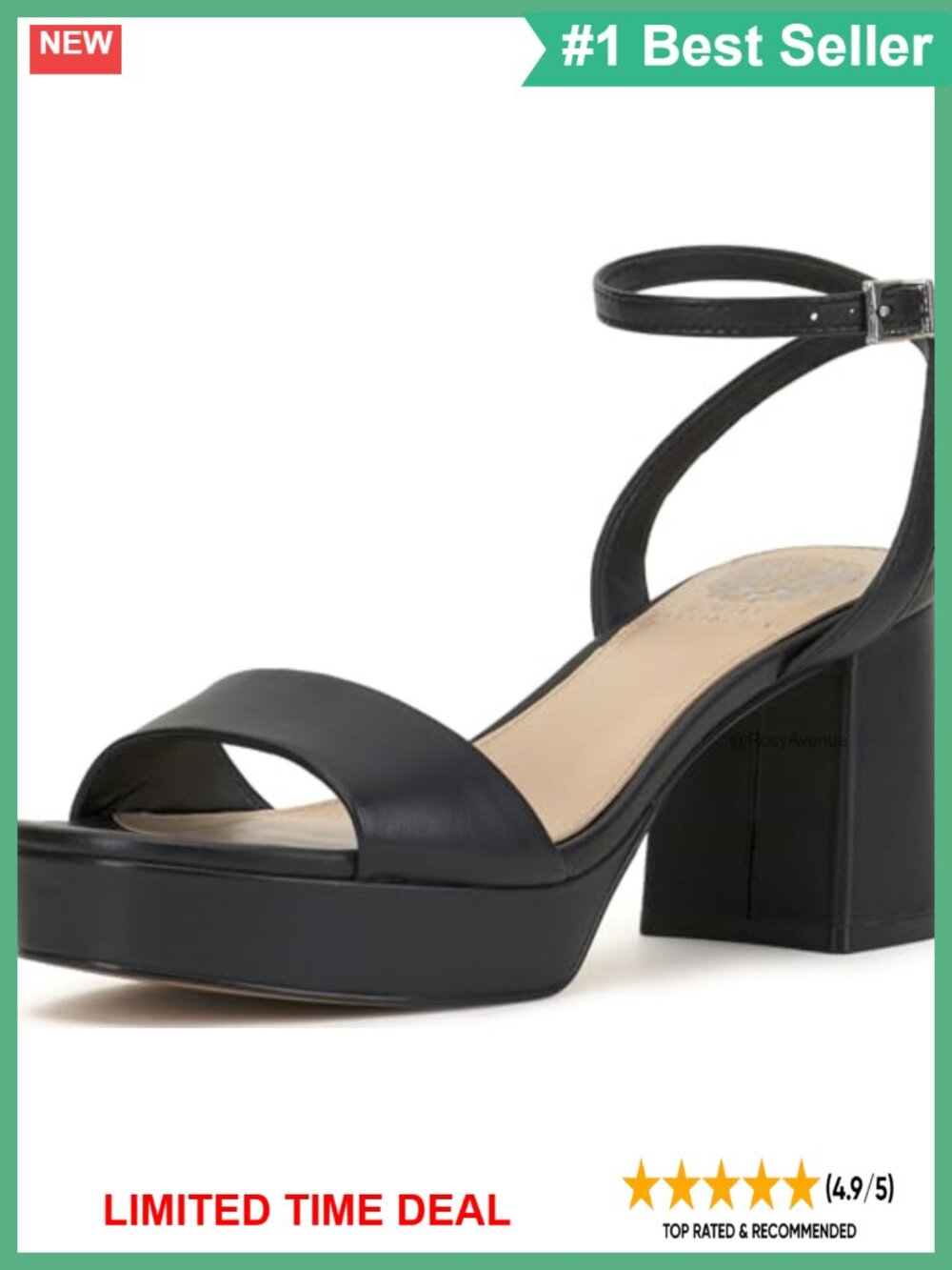 Women's Leather Platform Sandal Block Heel Ankle Strap Buckle